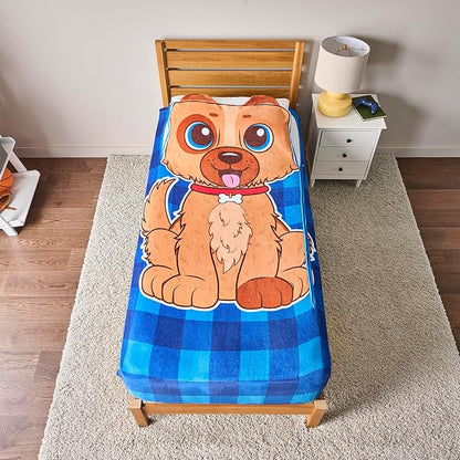 Bleacher Creatures ZippySack Twin Bed Zip-Up Bedding – Super Soft Fleece Fitted Blanket with Side Pocket & Durable Zipper – Easy Bed-Making for Kids (Dog)
