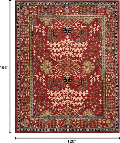 SAFAVIEH Antiquity Collection Area Rug - 10' x 14', Red & Multi, Handmade Traditional Oriental Wool, Ideal for High Traffic Areas in Living Room, Bedroom (AT64A)
