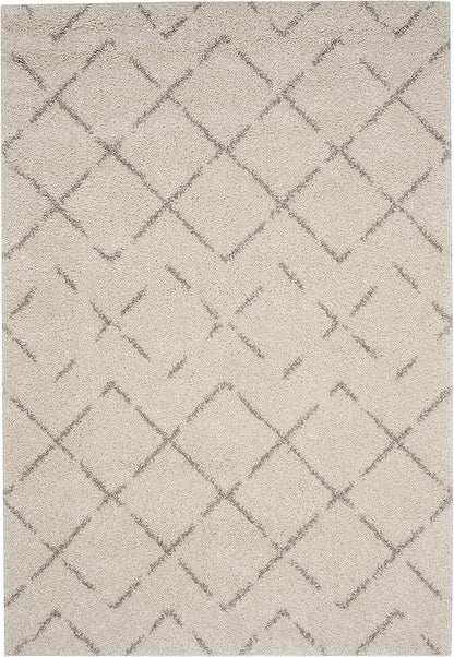 SAFAVIEH Area Rug 4x6 - Arizona Shag Collection - Ivory & Beige, Moroccan Boho Design, Non-Shedding & Easy to Clean, Ideal for Living Room, Bedroom, Dining Space (ASG743A)