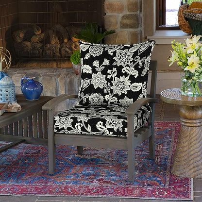 Arden Outdoor Deep Seat Cushion Set, 22 in x 24 in, Weather-Proof, Rain-Proof, Fade Resistant Patio Cushion Ashland Black Jacobean