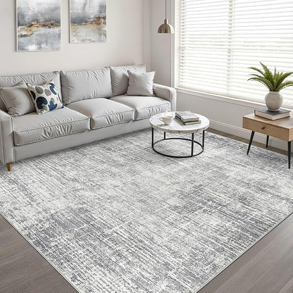 5x7 Area Rugs Living Room: Washable Large Neutral Grey Rug Abstract Soft Modern Stain Resistant Indoor Floor Non-Slip Carpet for Bedroom Nursery Kids Office Playroom Dining Room Under Table Home