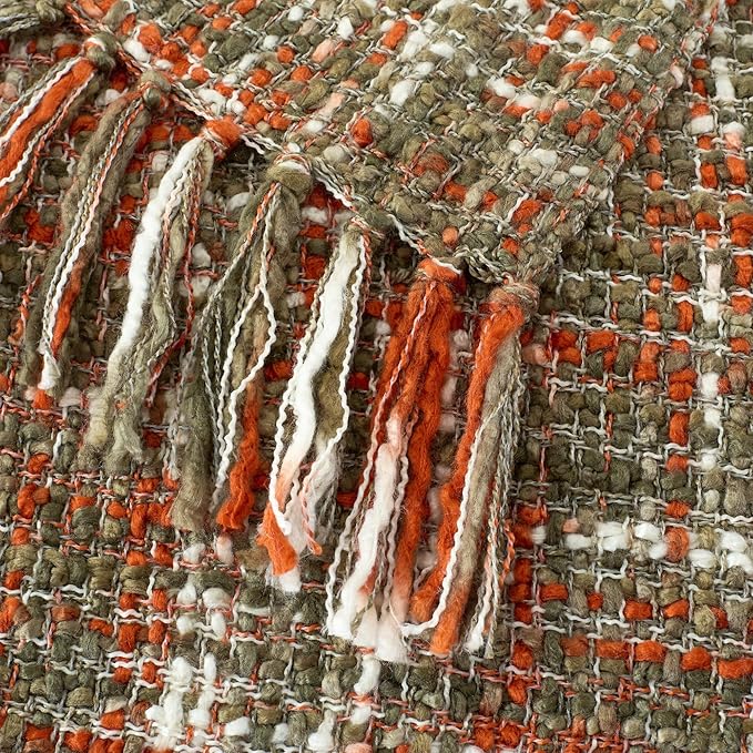 Multi-Color Orange Cable Knitted Throw Blanket for Couch,50"X60" Boho Style Textured Blankets for Home Decor,Super Soft Warm Cozy Chunky Knit Blanket with Decorative Tassels for Bed and Sofa