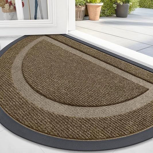 OLANLY Half Circle Door Mat Indoor Outdoor Entrance Welcome, Waterproof All-Season, All-Weather Doormat, Sturdy Natural Rubber, Low Profile, Easy Clean Patio Porch Entryway Mat, 47x23, Brown