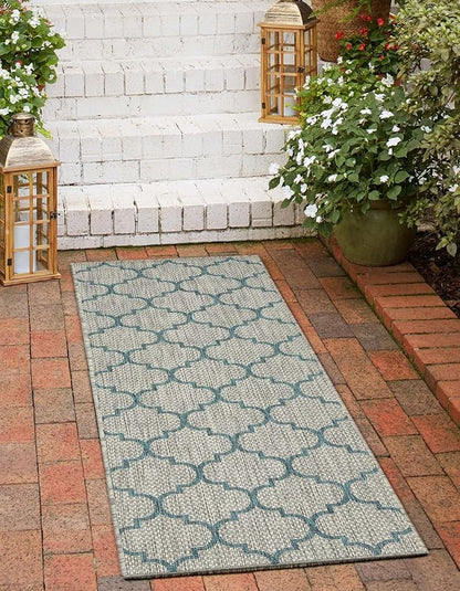 Unique Loom Outdoor Trellis Collection Area Rug (2' 7" x 10' Runner, Gray/ Ivory)
