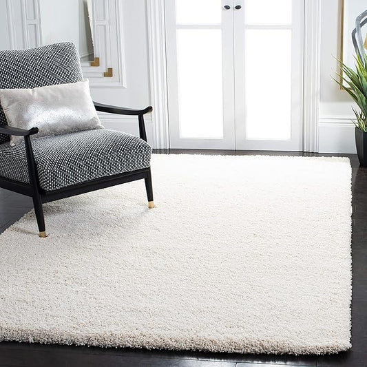 SAFAVIEH Milan Shag Collection 3' Square Ivory SG180 Solid Non-Shedding Living Room Bedroom Dining Room Entryway Plush 2-inch Thick Area Rug