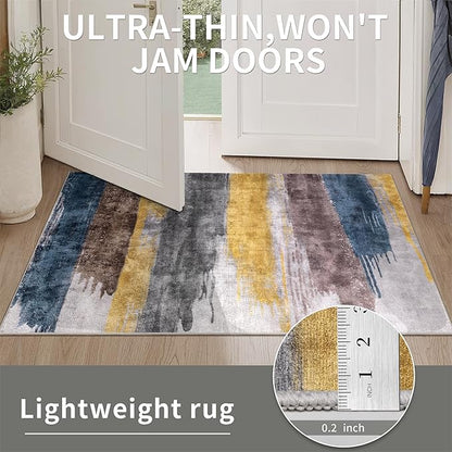 Ciicool Modern Abstract Yellow Grey Rug for Living Room, 9'x12' Machine Washable Area Rug Non-Slip Rug, Low-Pile Contemporary Indoor Dining Floor Carpet for Bedroom Office Under Table Home Decor
