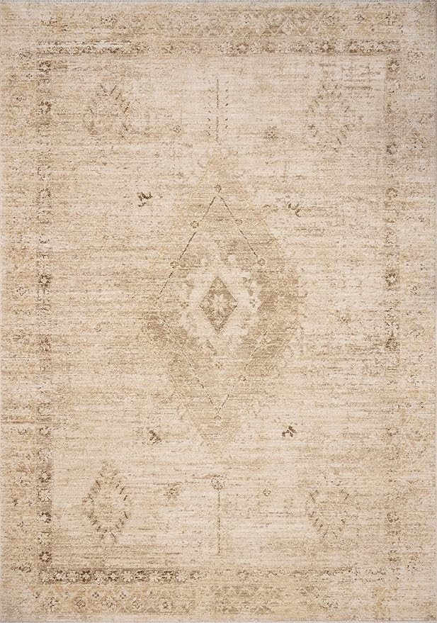 Loloi Chris Loves Julia Palma Collection PLM-06 Natural/Smoke 2'-7" x 10'-0" Fringe Runner Rug Vintage Style Boho Living Room Bedroom Carpet