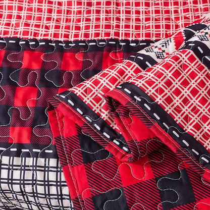 Soul & Lane Season of Joy 50" x 60" Throw Blanket: Farmhouse Décor Christmas Plaid Quilt, Lightweight Quilted Lap Comforter for Sofa and Bed, Red Buffalo Checkered Blanket, Cabin Décor Coverlet