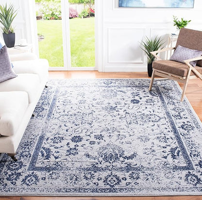 SAFAVIEH Area Rug 8x10 - Adirondack Collection - Large - Grey & Navy, Distressed Vintage Floral Design, Non-Shedding & Easy to Clean, Ideal for Living Room, Bedroom, Dining Space (ADR109P)