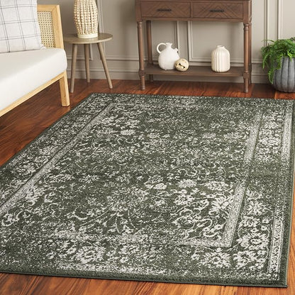 SAFAVIEH Area Rug 4x6 - Adirondack Collection - Dark Green & Ivory, Distressed Vintage Floral Design, Non-Shedding & Easy to Clean, Ideal for Living Room, Bedroom, Dining Space (ADR109Y)