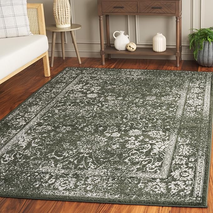 SAFAVIEH Adirondack Collection Area Rug - 5'1" x 7'6", Dark Green & Ivory, Distressed Vintage Floral Design, Non-Shedding & Easy to Clean, Ideal for Living Room, Bedroom, Dining Space (ADR109Y)