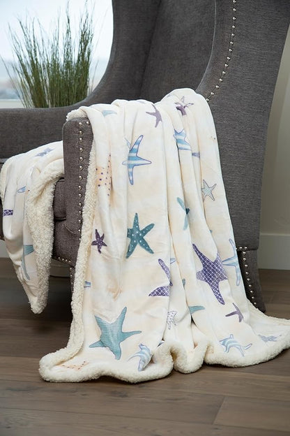 CARSTENS, INC. Ultra Premium Super Soft Plush Sherpa Fleece Oversized Throw Blanket 54" x 68", Starfish Coastal