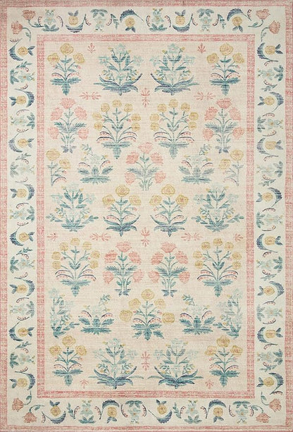 Loloi Rifle Paper Co. Eden Collection EDE-01 Mughal Rose Blush 3'-6" x 5'-6" Accent Rug feat. CloudPile™