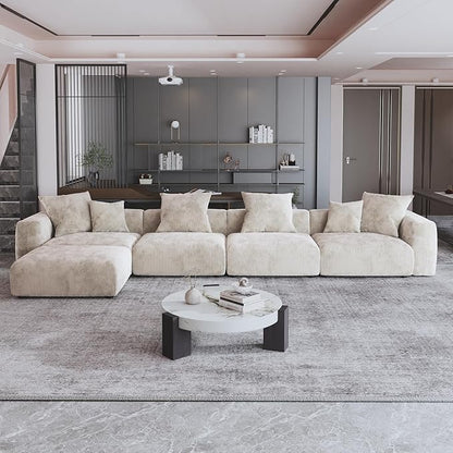 JACH 181" Oversized Modular Sectional Sofa, Deep 4-Seats Sectional Couch with Chaise Ottoman, Huge Plus Convertible Soft Sofas, Corduroy Minimalist Couches for Living Room, Office, Apartment, Beige