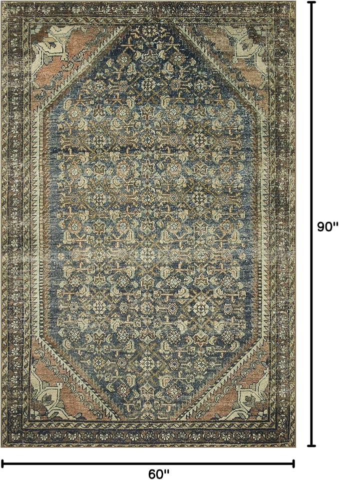 Loloi Magnolia Home by Joanna Gaines Banks Collection BAN-02 Denim/Clay 5'-0" x 7'-6", .13" Pile Height, Machine Washable, Area Rug