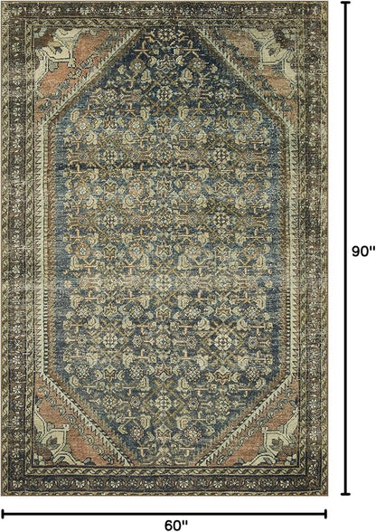 Loloi Magnolia Home by Joanna Gaines Banks Collection BAN-02 Denim/Clay 5'-0" x 7'-6", .13" Pile Height, Machine Washable, Area Rug