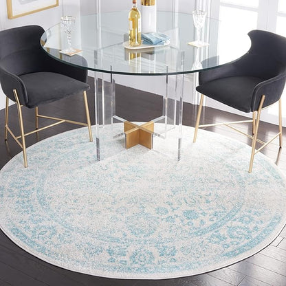 SAFAVIEH Adirondack Collection Area Rug - 4' Round, Ivory & Light Blue, Distressed Vintage Floral Design, Non-Shedding & Easy to Clean, Ideal for Living Room, Bedroom, Dining Space (ADR109L)