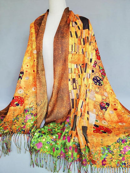 VENVSBEE Reversible Scarf Soft Large Shawl Wrap Blanket Double Sided Art Print Warm Pashmina Stoles Klimt Van Gogh Gifts