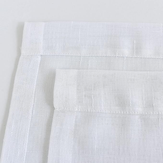 Sheer Curtains Faux Linen Semi Voile Light Filtering Drapes Pair for Bedroom Living Room, Set of 2 Grommet Top Window Curtain Panels (Each 54 x 95 Inch, White)