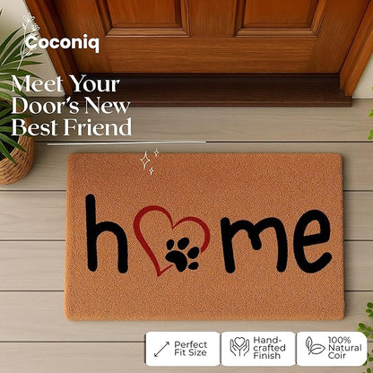 Coir Door Mats 17" X 30", Non-Slip Sturdy, PVC Backed Heavy Duty, Easy to Clean, Ideal for Door Entrance, Patio, Porch, Backyard, Garages, Home with The Love of Paws