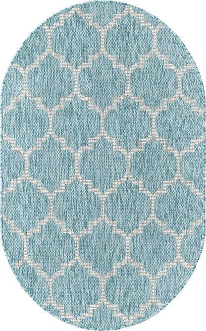 Unique Loom Outdoor Trellis Collection Area Rug - Trellis (Oval 3' 3" x 5' 3", Aquamarine/ Gray)