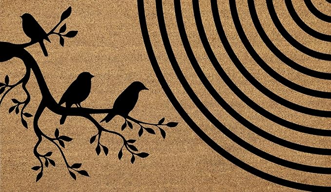 Coir Door Mats 17" X 30", Non-Slip Sturdy, PVC Backed Heavy Duty, Easy to Clean, Ideal for Door Entrance, Patio, Porch, Backyard, Garages, A Happy Family of Birds