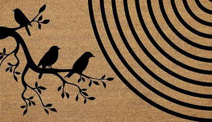 Coir Door Mats 17" X 30", Non-Slip Sturdy, PVC Backed Heavy Duty, Easy to Clean, Ideal for Door Entrance, Patio, Porch, Backyard, Garages, A Happy Family of Birds