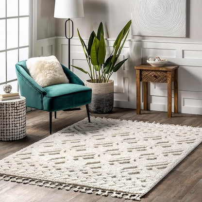 nuLOOM Akia Lattice High/Low Tassel Area Rug, 9x12, Beige
