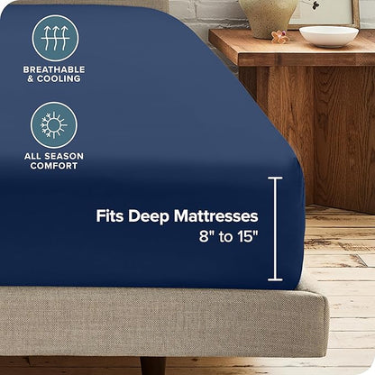 Bare Home 2-Pack Fitted Bottom Sheets Twin XL - Premium 1800 Ultra-Soft Wrinkle Resistant Microfiber - Deep Pocket (Twin XL, Dark Blue)
