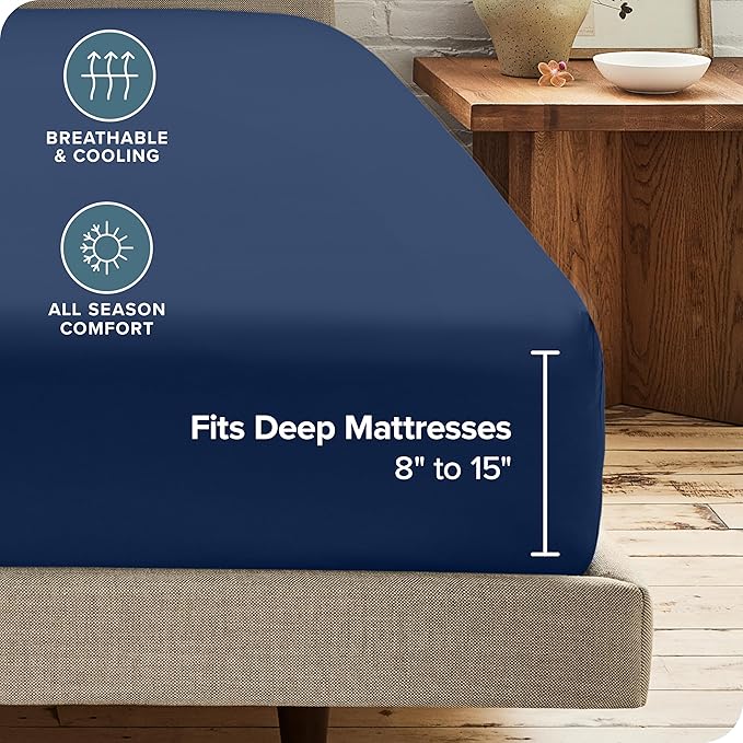 Bare Home 2-Pack Fitted Bottom Sheets Short Queen - Premium 1800 Ultra-Soft Wrinkle Resistant Microfiber - Deep Pocket (Short Queen, Dark Blue)