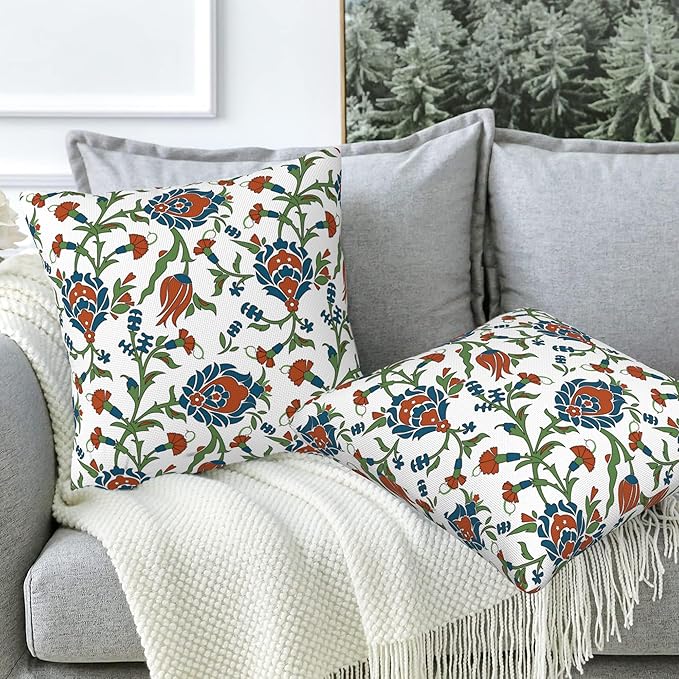 Throw Pillow Cover Case Vintage Floral Pillow Covers 16x16 Inch Set of 2,Soft Decorative Throw Pillow Case for Living Room Bedroom Sofa Couch Cushion Covers