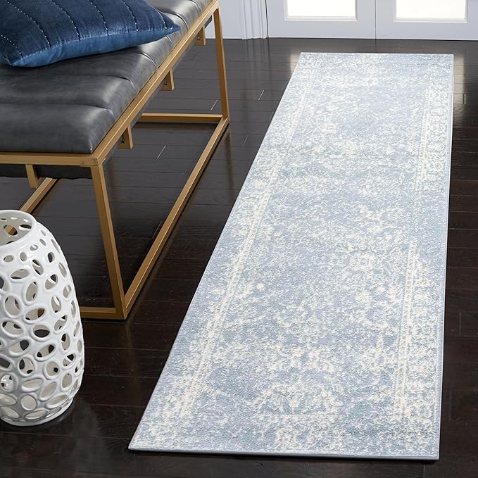 SAFAVIEH Adirondack Collection Runner Rug - 2'6" x 6', Slate & Ivory, Distressed Vintage Floral Design, Non-Shedding & Easy to Clean, Ideal for Hallway, Foyer, Entryway, Bedroom (ADR109T)
