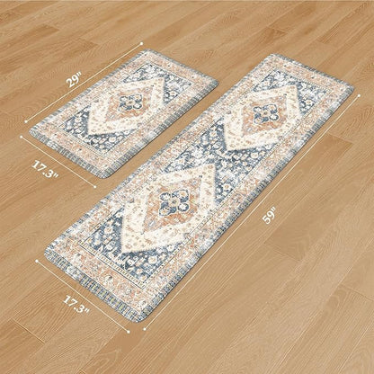 KIMODE Anti Fatigue Kitchen Mat 2PCS,Non-Skid Waterproof Kitchen Rugs,Farmhouse Kitchen Mat for Floor,Cushioned Comfort Foam Standing Mat for Floor,Office,Sink,Desk,Laundry,Mutil-Blue