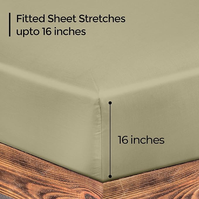 ROYALE LINENS 300 Thread Count 100% Long Staple Combed Cotton Fitted Sheet Full - Super Soft Deep Pocket Bottom Sheet - Fitted Sheets Only - Elastic Sheets (Full, Sage Green)