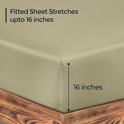 ROYALE LINENS 300 Thread Count 100% Long Staple Combed Cotton Fitted Sheet Full - Super Soft Deep Pocket Bottom Sheet - Fitted Sheets Only - Elastic Sheets (Full, Sage Green)