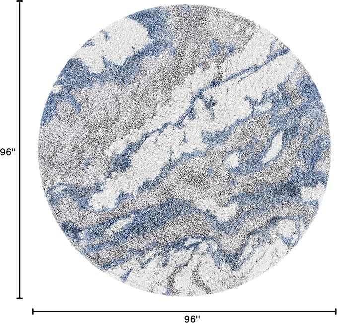 SAFAVIEH Horizon Shag Collection Area Rug - 8' Round, Grey & Blue, Modern Abstract Design, Non-Shedding & Easy Care, 2-inch Thick Ideal for High Traffic Areas in Living Room, Bedroom (HZN890G)