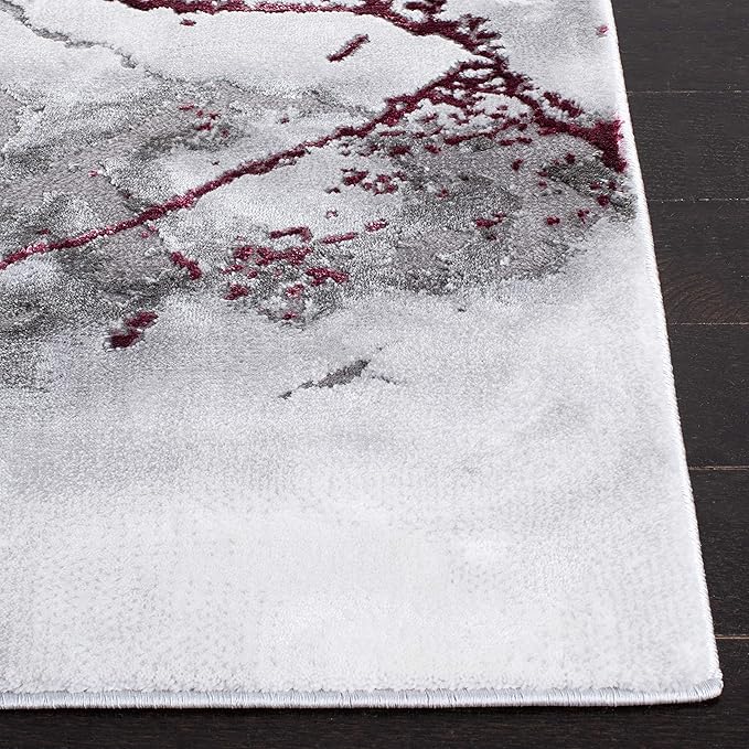 SAFAVIEH Craft Collection Area Rug - 8' Square, Grey & Wine, Modern Abstract Design, Non-Shedding & Easy Care, Ideal for High Traffic Areas in Living Room, Bedroom (CFT877S)