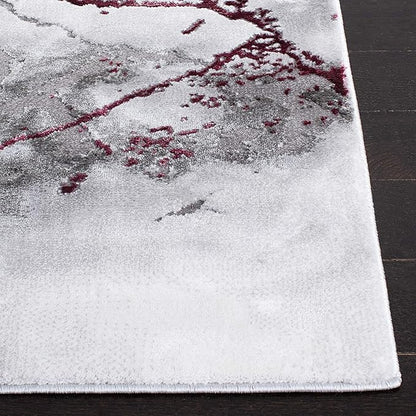 SAFAVIEH Craft Collection Area Rug - 5'3" Square, Grey & Wine, Modern Abstract Design, Non-Shedding & Easy Care, Ideal for High Traffic Areas in Living Room, Bedroom (CFT877S)