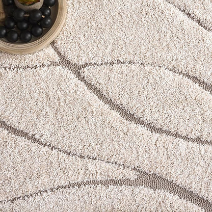 SAFAVIEH Florida Shag Collection Area Rug - 10' Square, Cream & Beige, Non-Shedding & Easy Care, 1.2-inch Thick Ideal for High Traffic Areas in Living Room, Bedroom (SG471-1113)