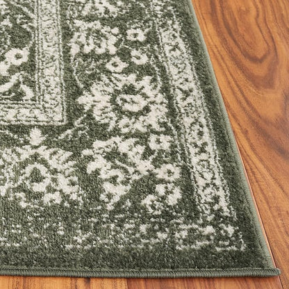 SAFAVIEH Adirondack Collection Area Rug - 6' Square, Dark Green & Ivory, Distressed Vintage Floral Design, Non-Shedding & Easy to Clean, Ideal for Living Room, Bedroom, Dining Space (ADR109Y)