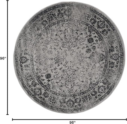 SAFAVIEH Adirondack Collection Area Rug - 8' Round, Grey & Black, Distressed Vintage Floral Design, Non-Shedding & Easy to Clean, Ideal for Living Room, Bedroom, Dining Space (ADR109B)