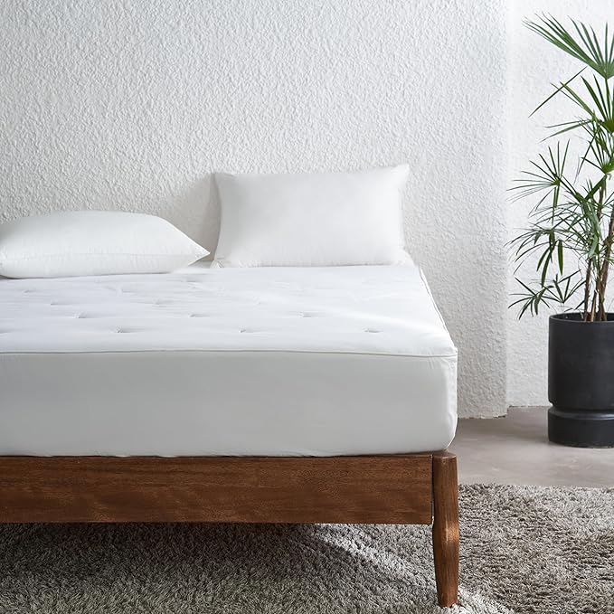 Simple&Opulence Cooling Quilted Mattress Pad – Fitted Sheet Mattress Protector Cover with Elastic Corners, Soft & Breathable, 16 Inch Deep Pocket (White,Queen)