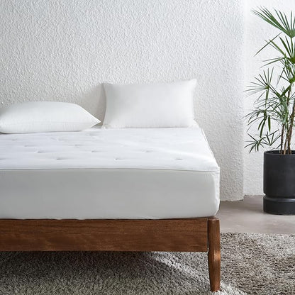 Simple&Opulence Cooling Quilted Mattress Pad – Fitted Sheet Mattress Protector Cover with Elastic Corners, Soft & Breathable, 16 Inch Deep Pocket (White,Queen)