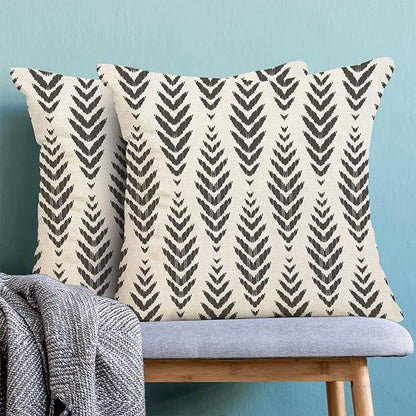 Boho Pillow Covers 24 x 24 Inch Pack of 2, Black and White Bohemian Ethnic Herringbone Pattern Decorative Throw Pillow Covers Vintage Linen Farmhouse Outdoor Pillowcase for Bedroom Home Sofa Decor