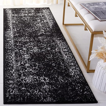 SAFAVIEH Adirondack Collection Runner Rug - 2'6" x 8', Black & Ivory, Distressed Vintage Floral Design, Non-Shedding & Easy to Clean, Ideal for Hallway, Foyer, Entryway, Bedroom (ADR109Z)