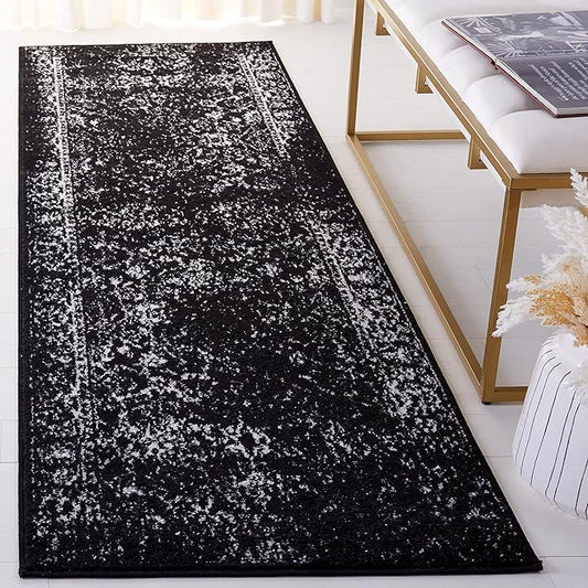 SAFAVIEH Adirondack Collection Runner Rug - 2'6" x 8', Black & Ivory, Distressed Vintage Floral Design, Non-Shedding & Easy to Clean, Ideal for Hallway, Foyer, Entryway, Bedroom (ADR109Z)