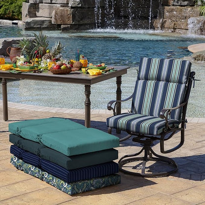 ARDEN Outdoor Chair Cushion, 21 x 20, Rain-Proof, Fade Resistant Sapphire Aurora Blue Stripe