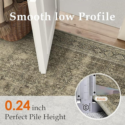 Light Brown 3x8 Vintage Area Rug Hallway Indoor Kitchen Washable Living Room Carpet Tribal Distressed Rug Retro Accent Throw Rug for Office Dining Room Bathroom Faux Wool