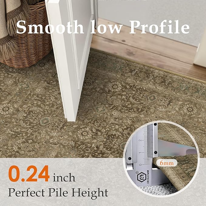 Brown 3x5 Area Rug Washable Vintage Carpet for Entryway Office Soft Retro Floral Kitchen Low Pile Thin Door Mat Non Slip Traditional Distressed Rug for Bathroom Bedroom Dining Living Room