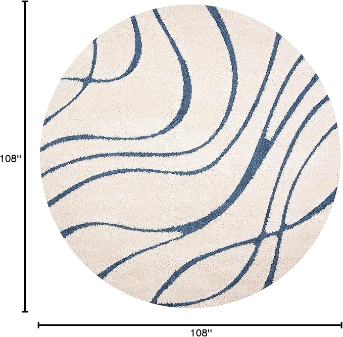 SAFAVIEH Florida Shag Collection Area Rug - 9' Round, Cream & Blue, Non-Shedding & Easy Care, 1.2-inch Thick Ideal for High Traffic Areas in Living Room, Bedroom (SG471-1165)